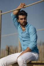 Camisa de linho azul turquesa - Image 2