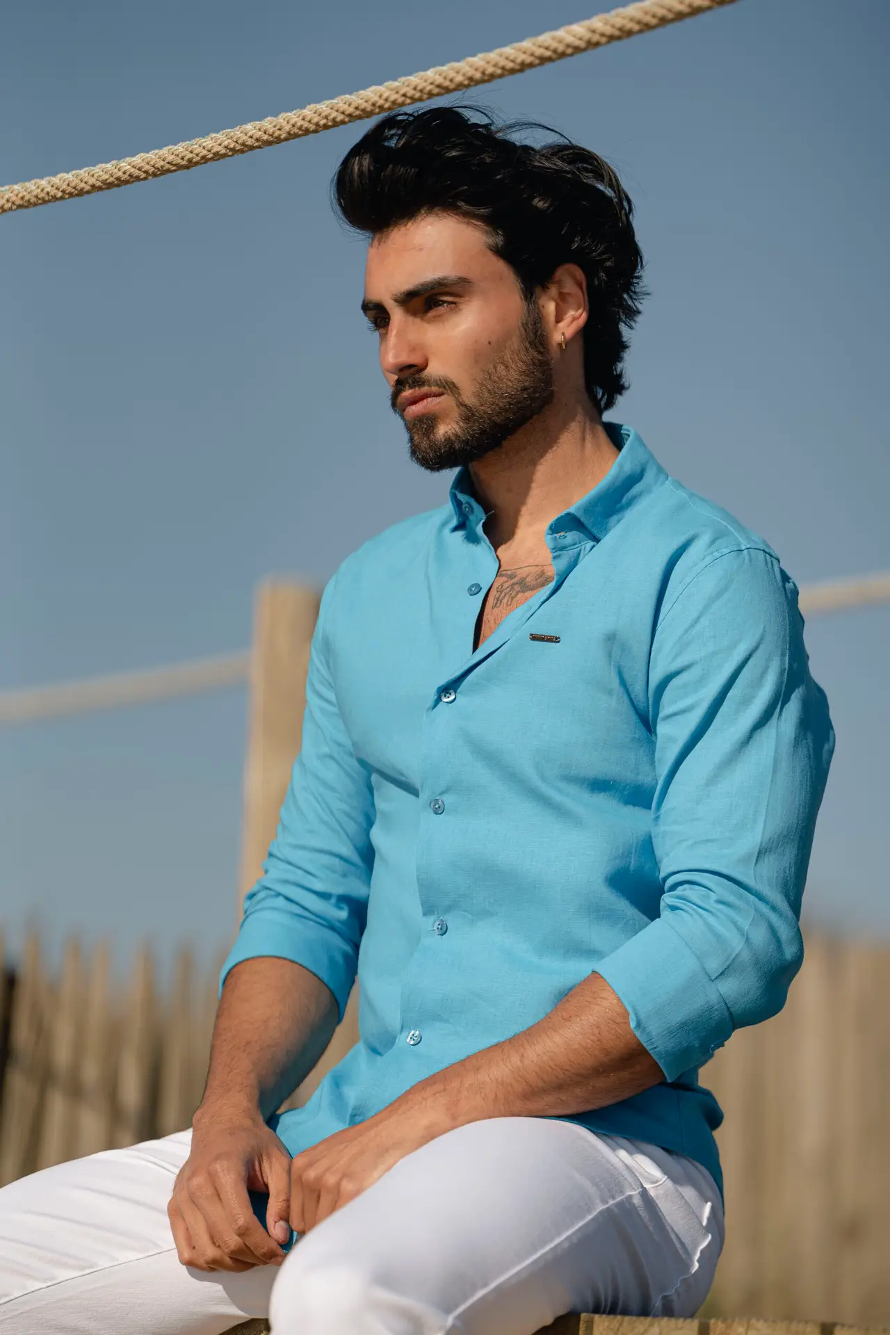 DSC03987 Camisa de linho azul turquesa - Image 1