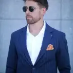 Fato 2 Botões Slim Fit Azul Risca Giz