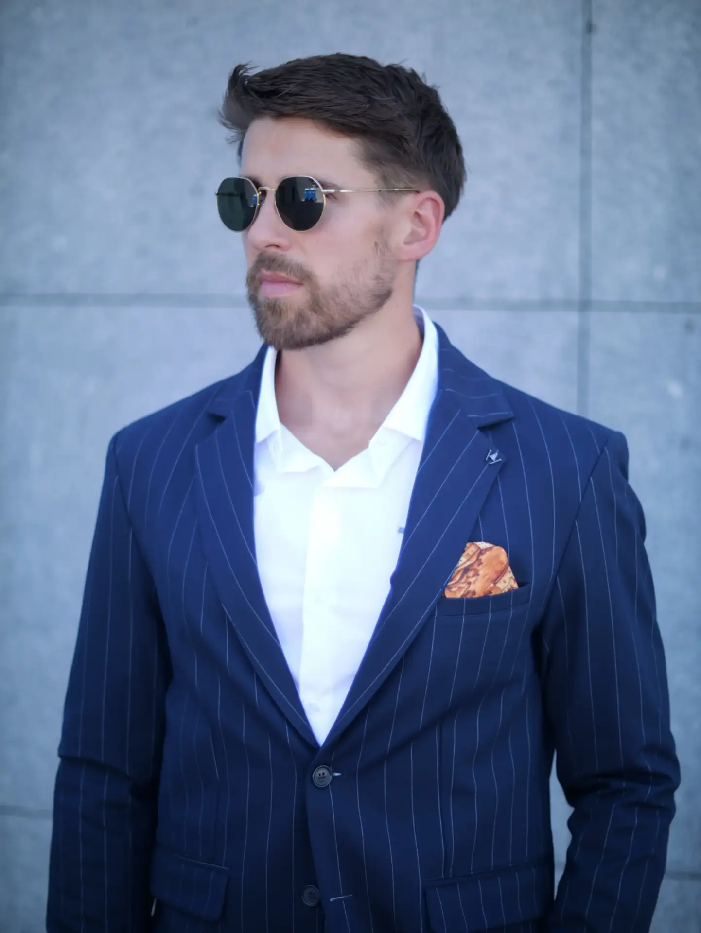 P1019726 Fato 2 Botões Slim Fit Azul Risca Giz - Image 1